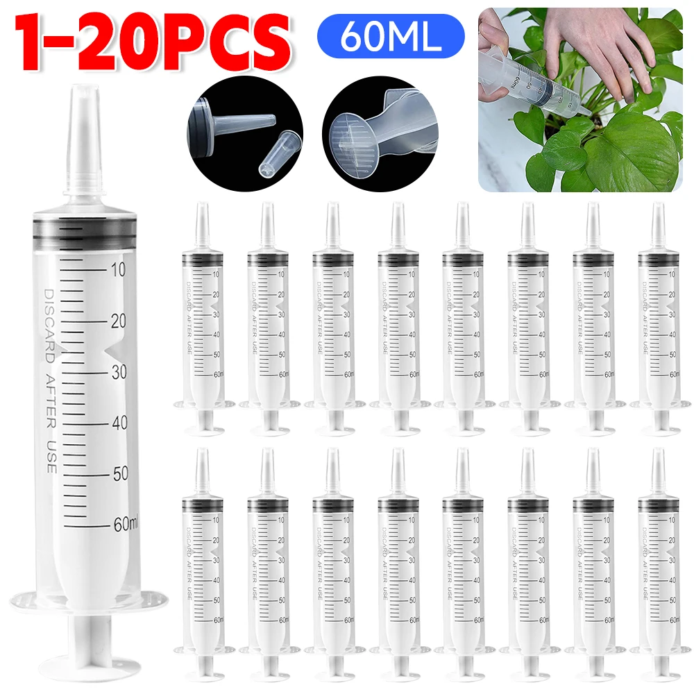 1-20Pcs 60ml Without Needle Nutrient Syringe Measuring Tool Plastic For Pet Feeding Pump Draw Ink Liquid Oil Glue Applicator 60