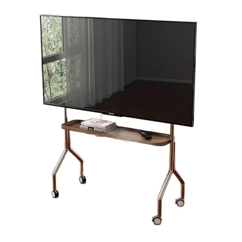 TV Floor Bracket Movable Stainless Steel Vertical Wheeled Cart Living Room