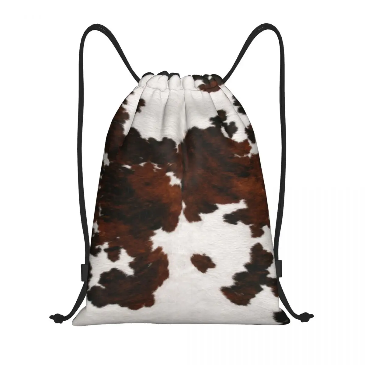 Faux Fur Modern Cowhide Texture Print Drawstring Bag Lightweight Animal Hide Pattern Skin Leather Sports Gym Storage Backpack