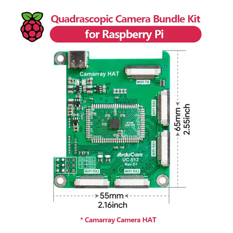 Kit pacchetto fotocamera quadrascopica per Raspberry Pi, Nvidia Jetson Nano, quattro moduli fotocamera a colori IMX219 e cappello per fotocamera Camarray