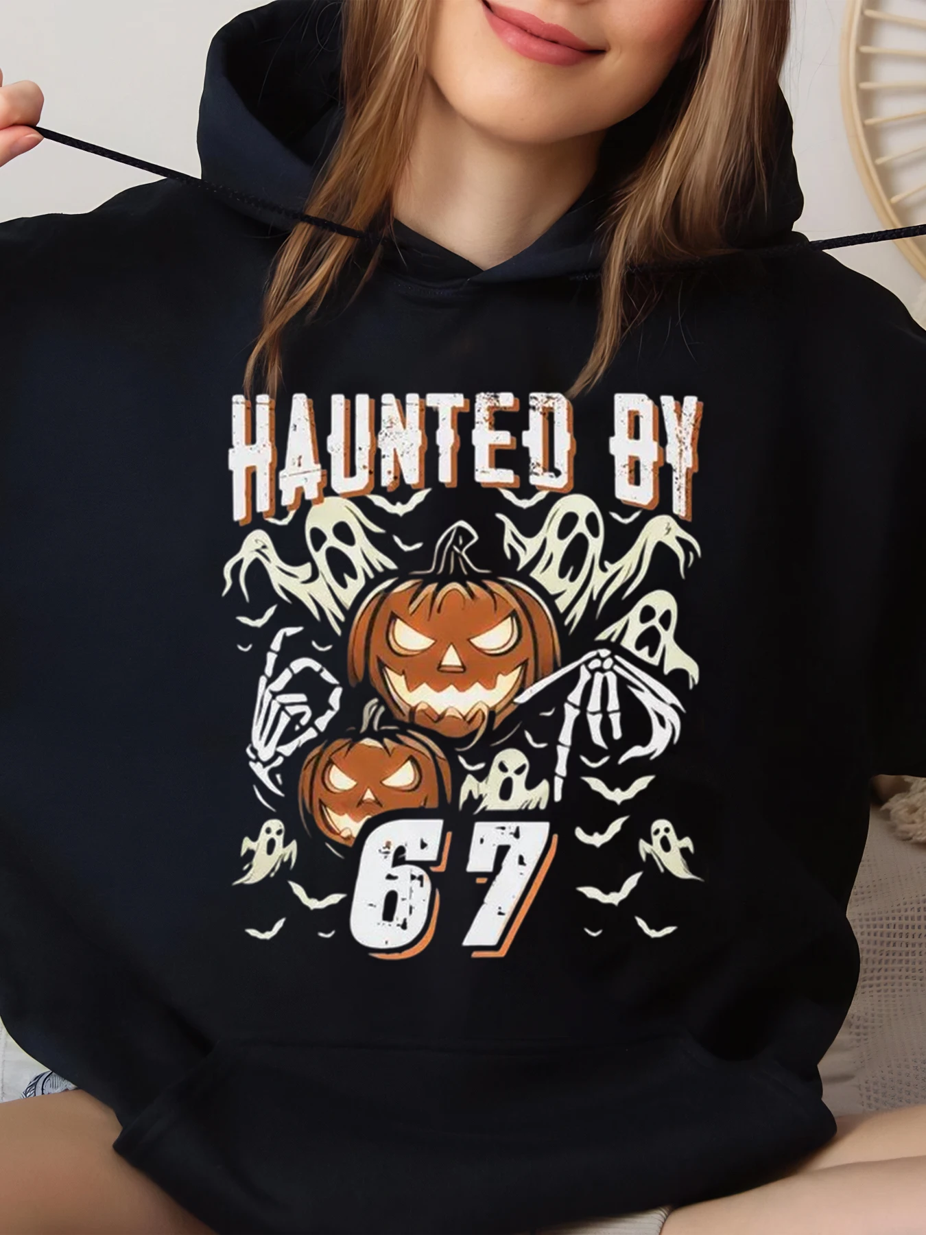 

Толстовка с капюшоном «Призрак тыквы» на Хэллоуин, женская повседневная одежда для вечеринок, черный, большой размер