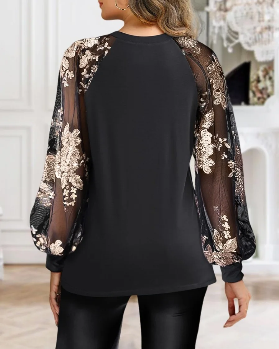 Bluse mit Rundhalsausschnitt und plissierter Vorderseite, 3D-Blumenmuster, langärmelig, mit gerafften Manschetten, elegant, für den Alltag, Partys, süß, lässig, Oberteil – Detail 21