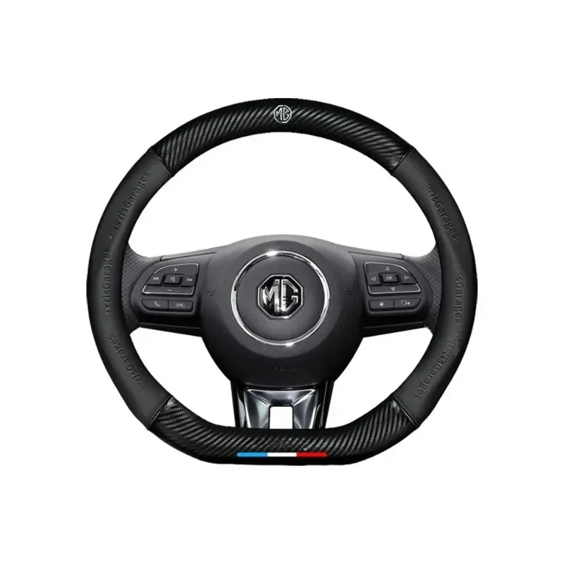 MG Car Steering Wheel Wrap 3D Emblem Anti Slip Carbon Fiber Leather Cover For MG4 EV MG6 MG3 ZS MG5 HS MG7 EHS Cyberster