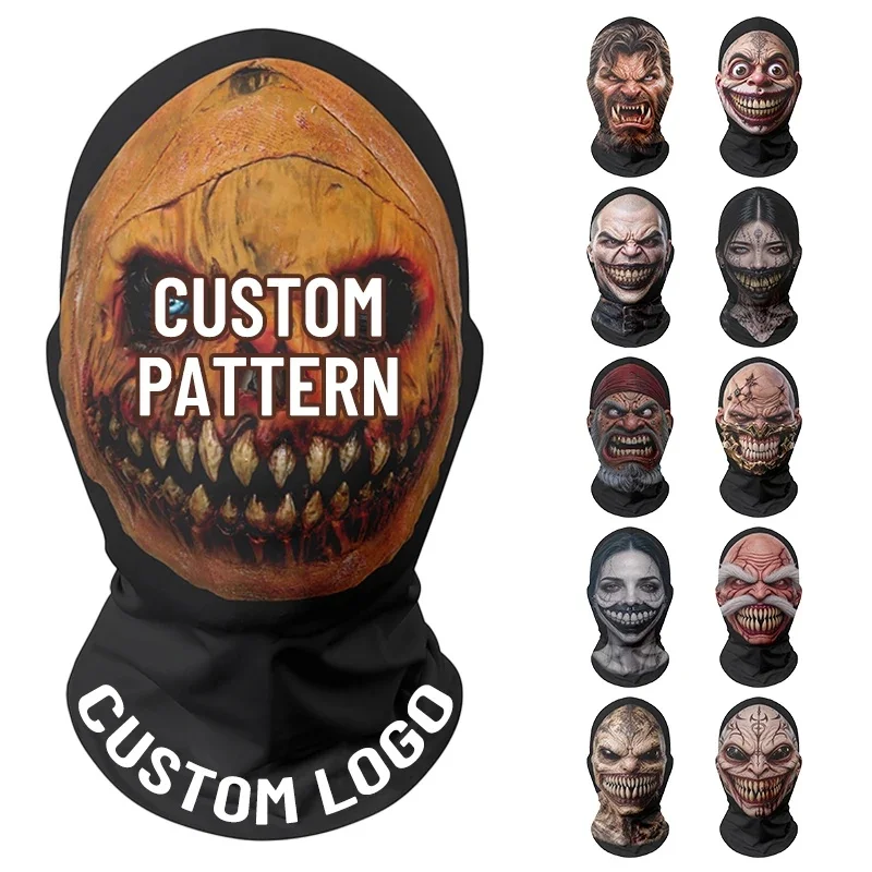Halloween Scary 3D Print Balaclava Full Face Mask Horror Skull Clown Face Cover  Breathable Headgear for Cosplay Costume Party
