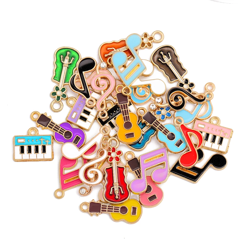 10Pcs Fashion Mixed Color Notes Guitar Piano Enamel Zinc Alloy Pendant For Bracelet Necklace DIY Jewelry Made Charm Earrings