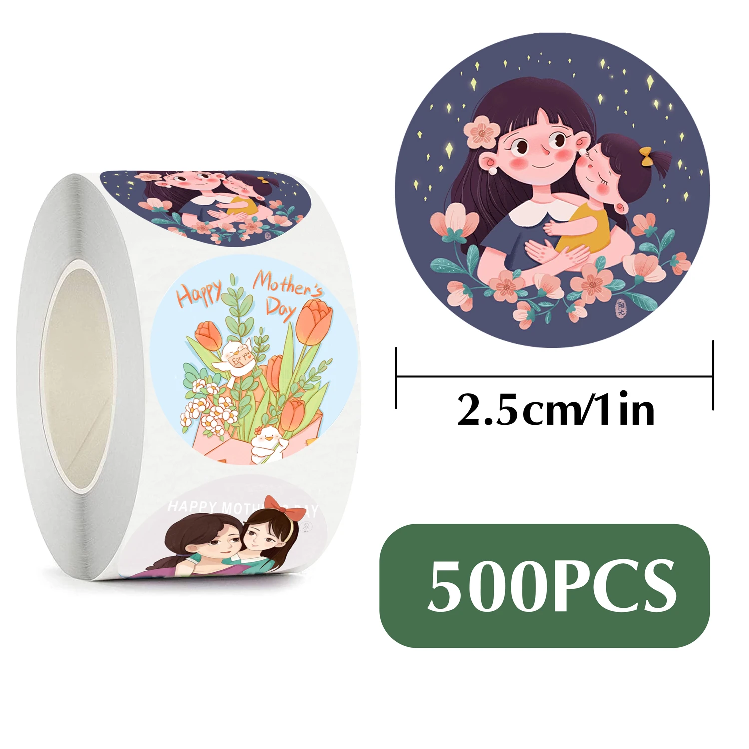母の日のステッカーが付いた丸いラベル,パーソナライズされた,手作りのギフトカードの装飾,エンベロープ,ギフト包装ボックス,装飾,500個