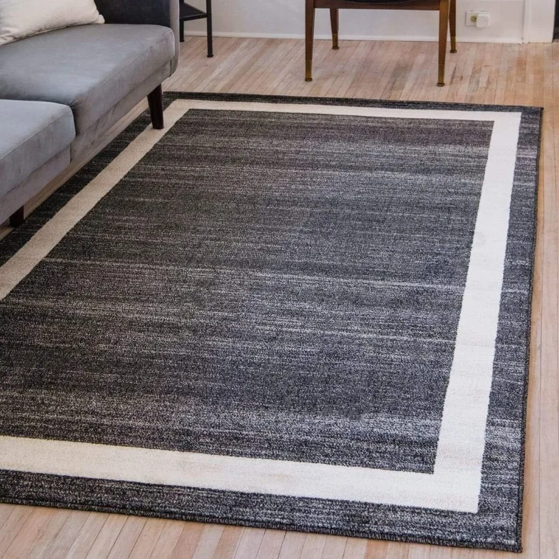 Solid Color White Border Living Room Carpet Large Area Sofa Rugoldable Machine Washable Bedroom Bedside Non-slip Soft Floor Mat