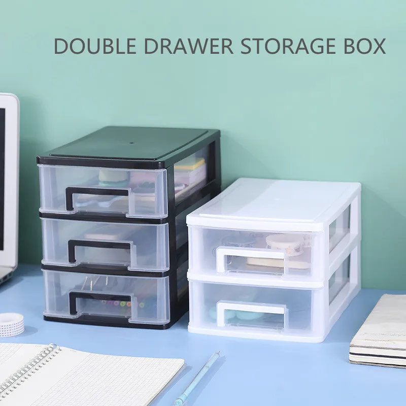 

Double Drawer Desk Storage Box Plastic File Sundries Rack Cosmetic Cabinet Storage Storage Box Desktop Makeup Storage Box