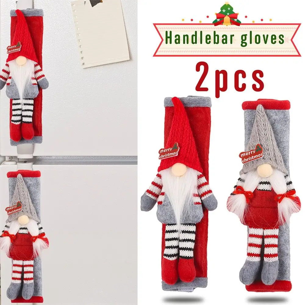 2Pcs Handle Protective Cover Christmas Refrigerator Handle Handlebar Gloves Faceless Doll Microwave Door Handle