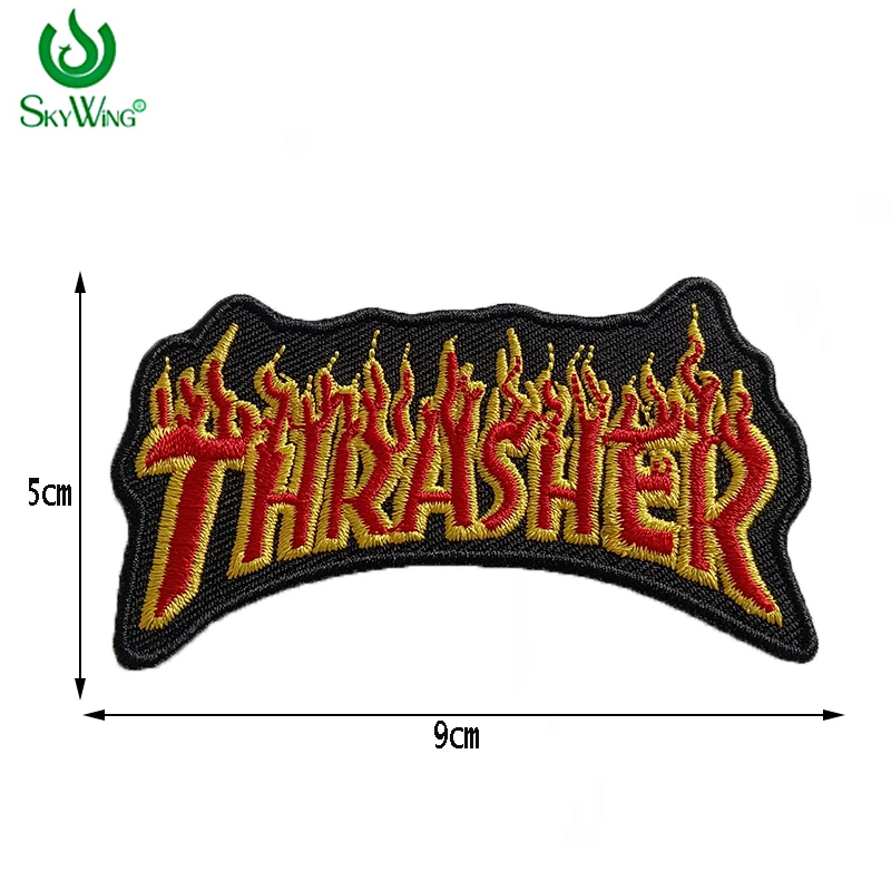 Flame Fire Letter Logo Embroidery Street Trend Denim Rock Punk DIY Clothing Patch Heavy Metal Band Badge Patch Iron on Patch