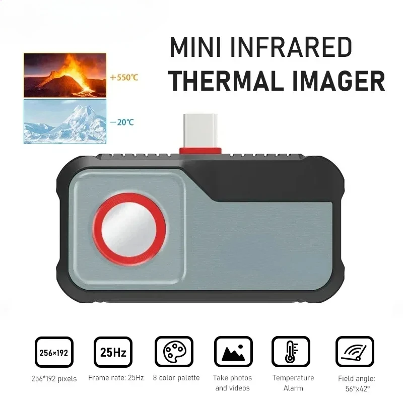 HTI HT-203U 256*192 Pixels Thermal Camera -20°C~550°C Android Type C Mobile Phone Infrared Thermal Imager For Electrical Repair