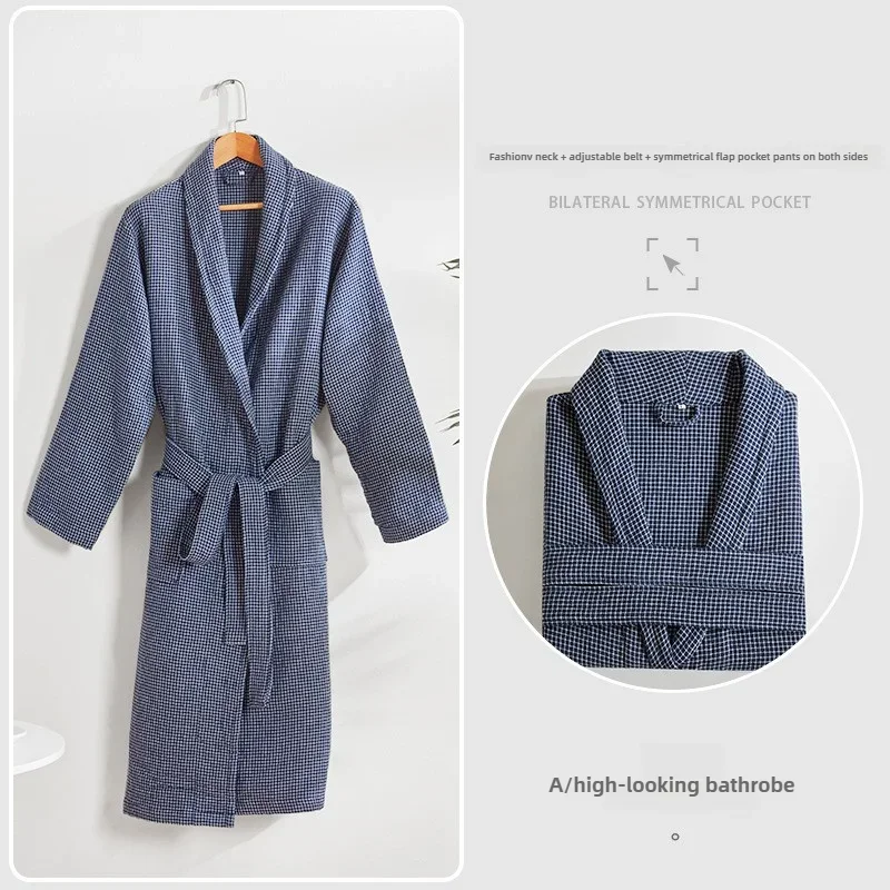 JFLEGAL Japan Style Pure Cotton Four -layer Gauze Bathrobe Towel Fabric Absorption Fast-drying Man Long Sleeve Couple Bathrobe