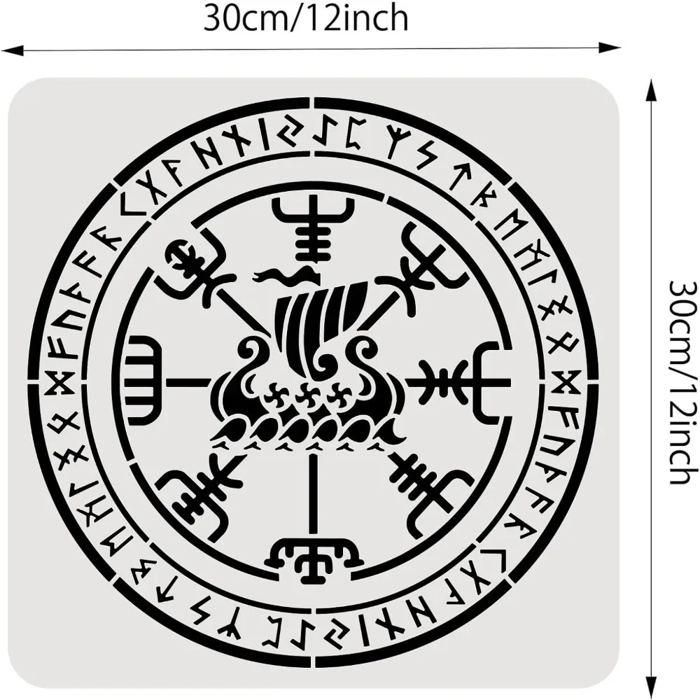 Viking Symbols Stencils 12x12inch Rune Symbols Celtic Compass PET Painting Templates Drawing Stencils for Scrapbooking Fabric