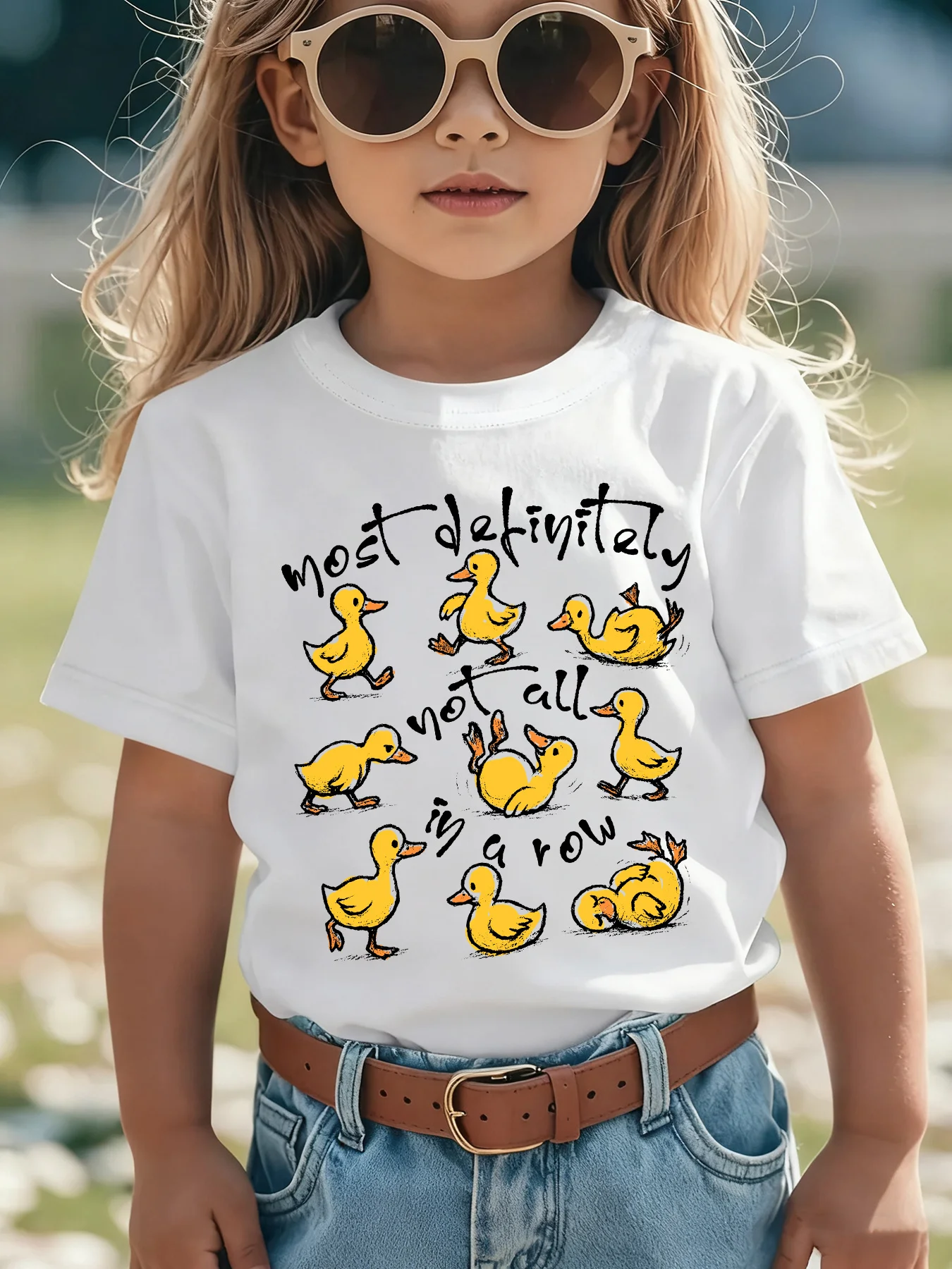 2026 New Cute Yellow Duck Sketch Slogan Family Matching Cotton Tees Short Sleeve Tops for Mom Dad Boys Girls Daily Wear