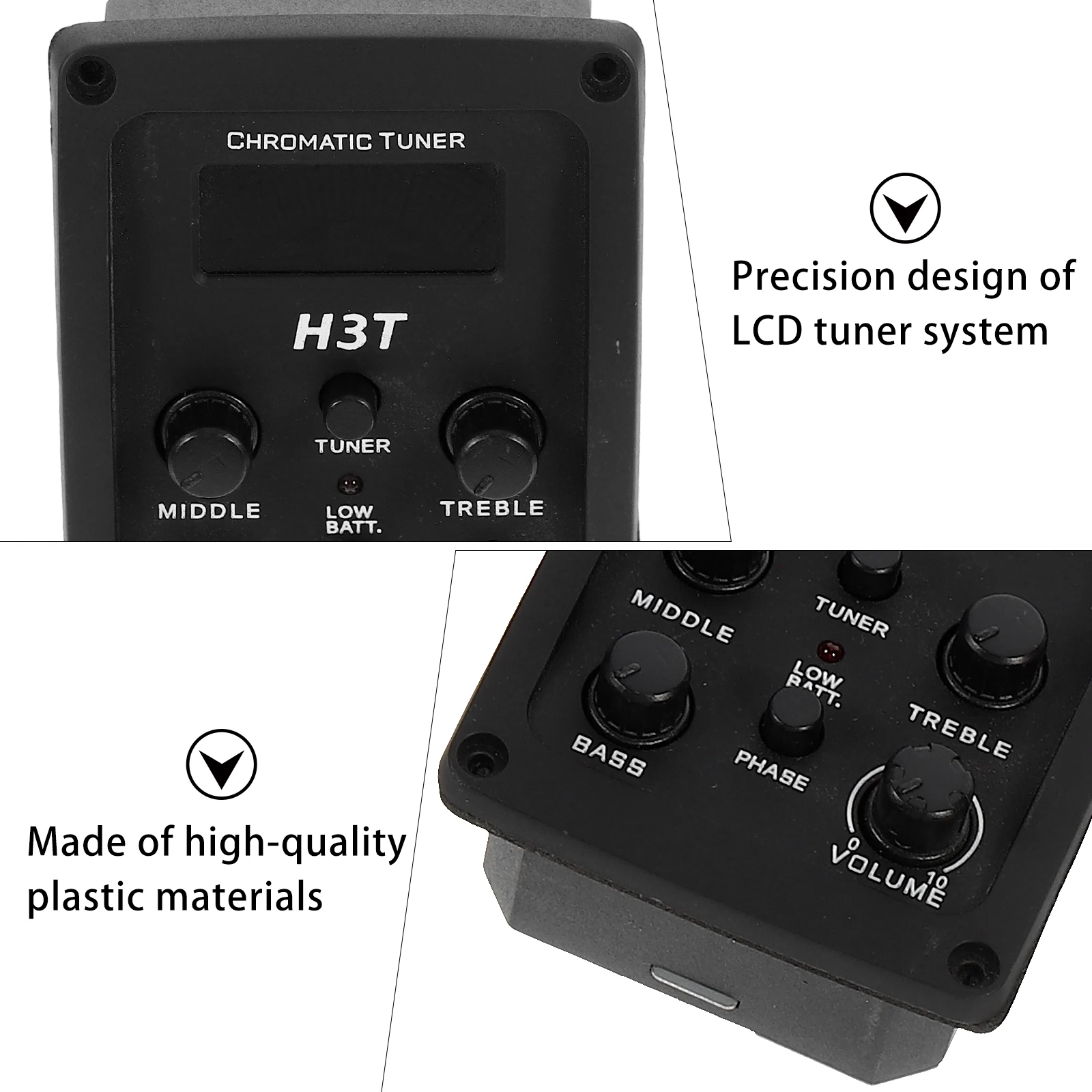 

4 Band Acoustic Preamp Eq Equalizer Piezo Pickup Lcd Tuner Volume Bass Middle Treble Control Low Indicator Included