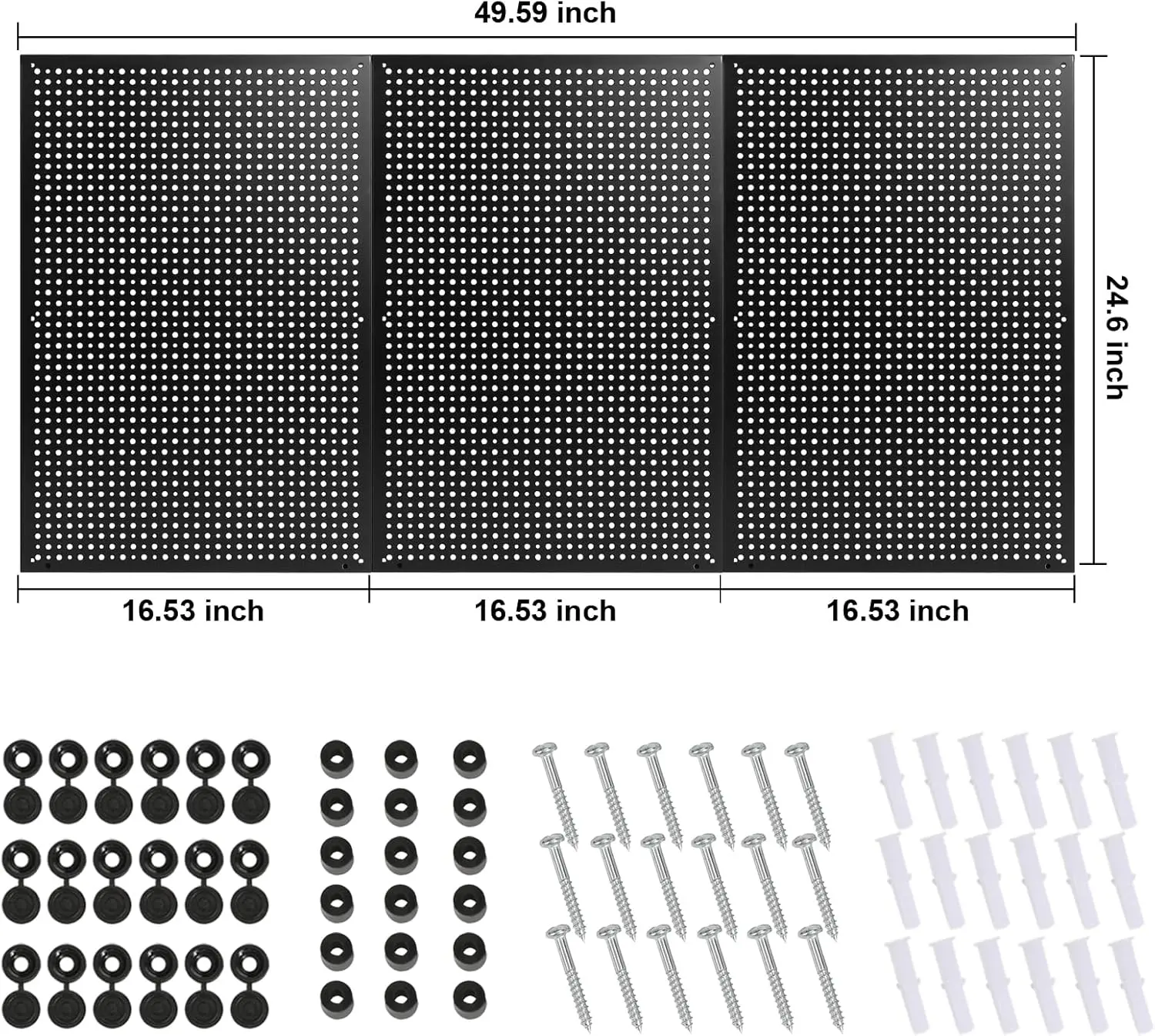 Pegboard Rack Garage Storage,Steel Pegboard Heavy Duty- 3 Pack 16-In X 24-In Metal Peg Board Tool Organization Panels (Black)