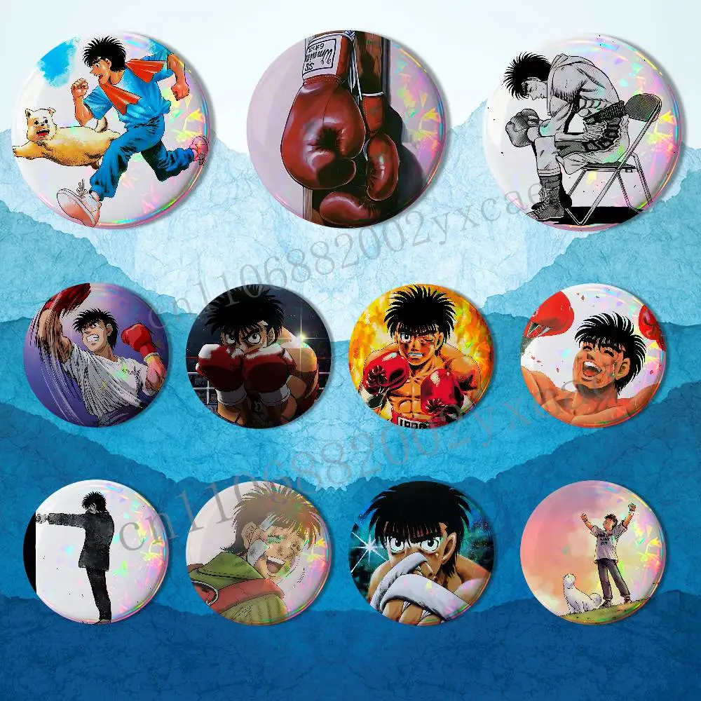 Shy socially anxious Hajime no Ippo Reflective Pin Tinplate Round Brooch Cartoon Cosplay Badges for Bag Hat Toys Gifts