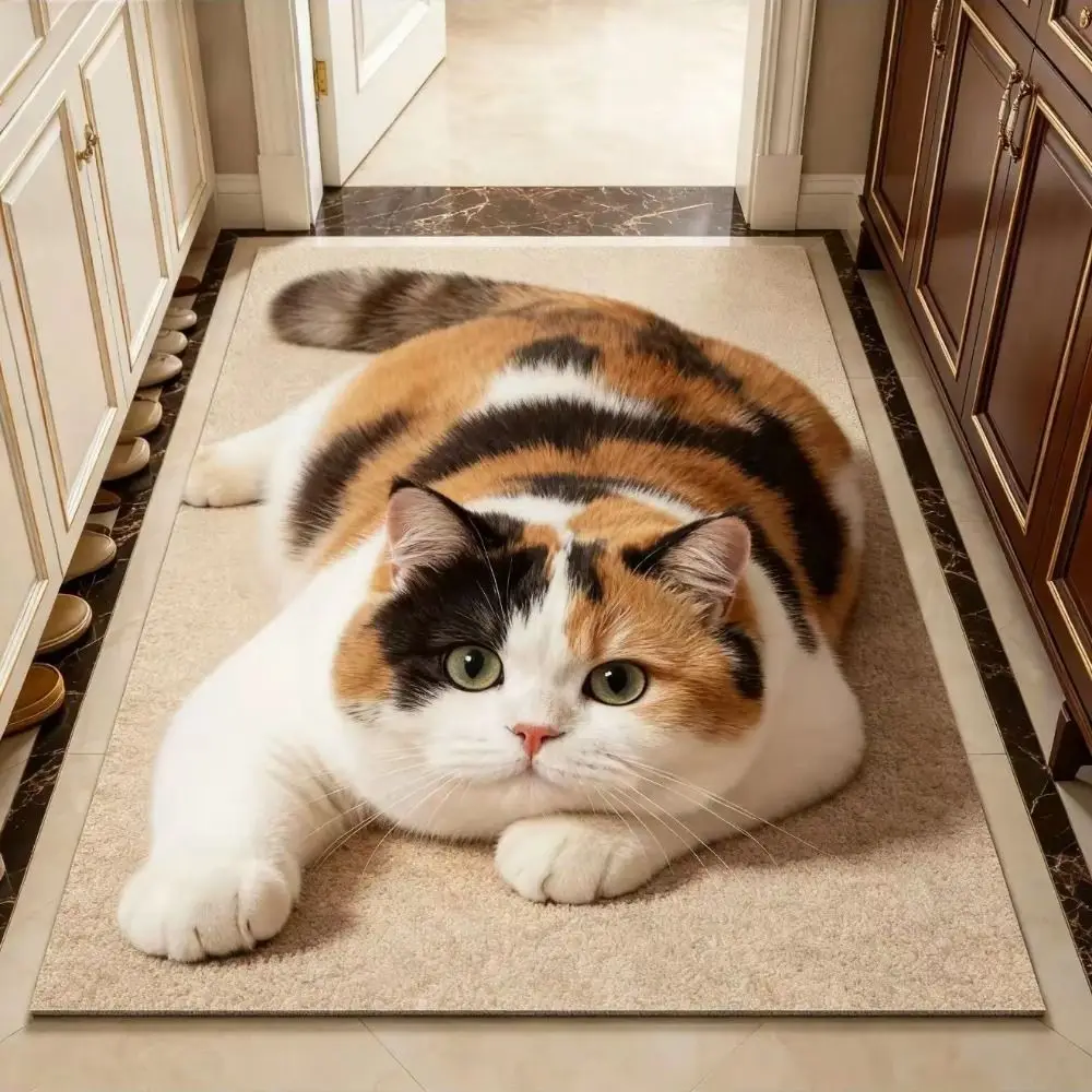 Diatomaceous Earth 3D Cat Floor Mat Realistic 40×60CM Bathroom Carpet Non-slip Water-absorbing Bedroom Door Rug Home Decor