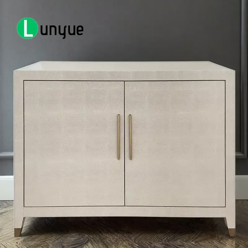 Modern Luxury Shagrin Leather Double Door Cabinet Matte White Sideboard Buffet for Living Room Kitchen Furniture Storage
