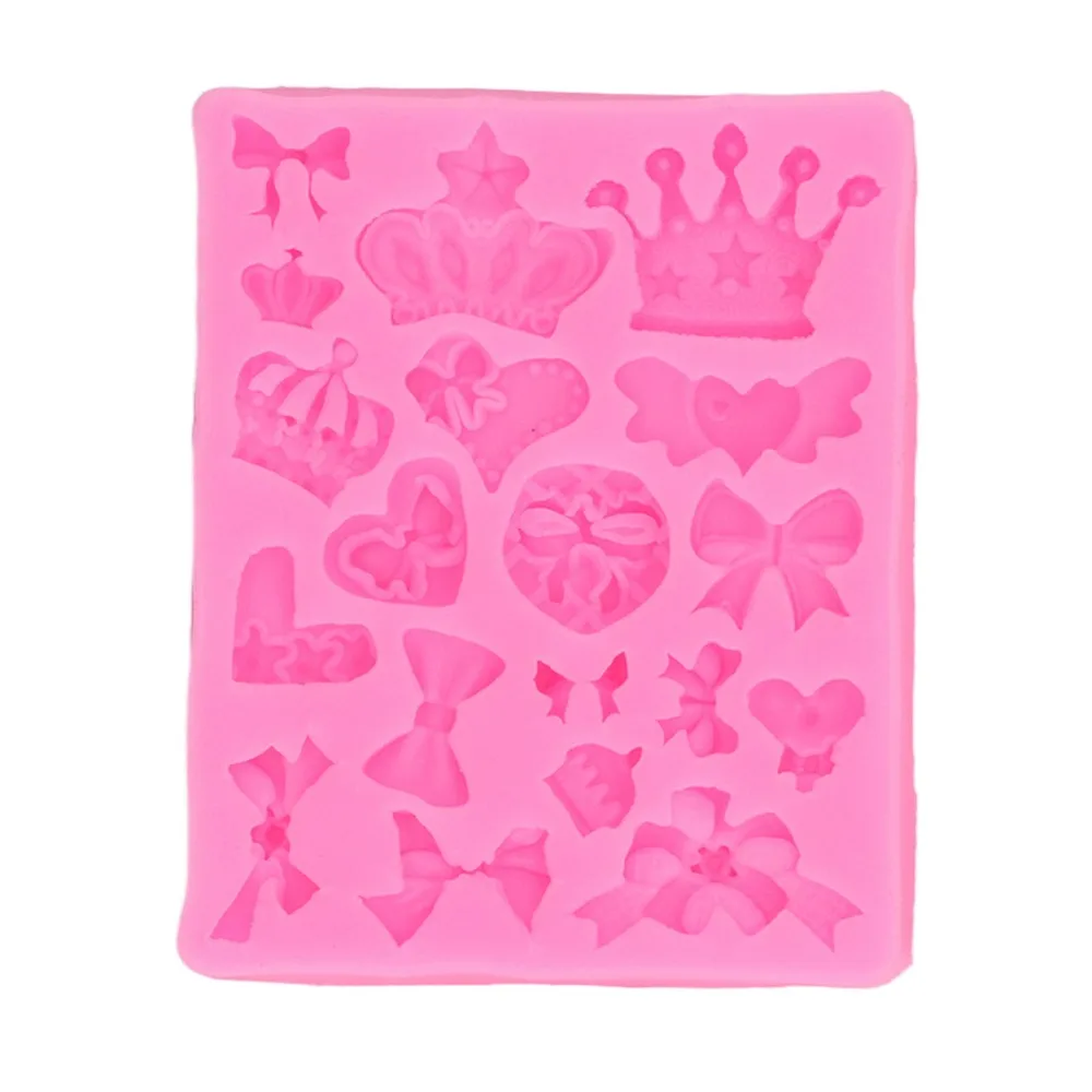 4pcs Nonstick Bowknot Silicone Mould Durable Crown Chocolate Mould Pink Mini Fondant Mould Birthday Parties