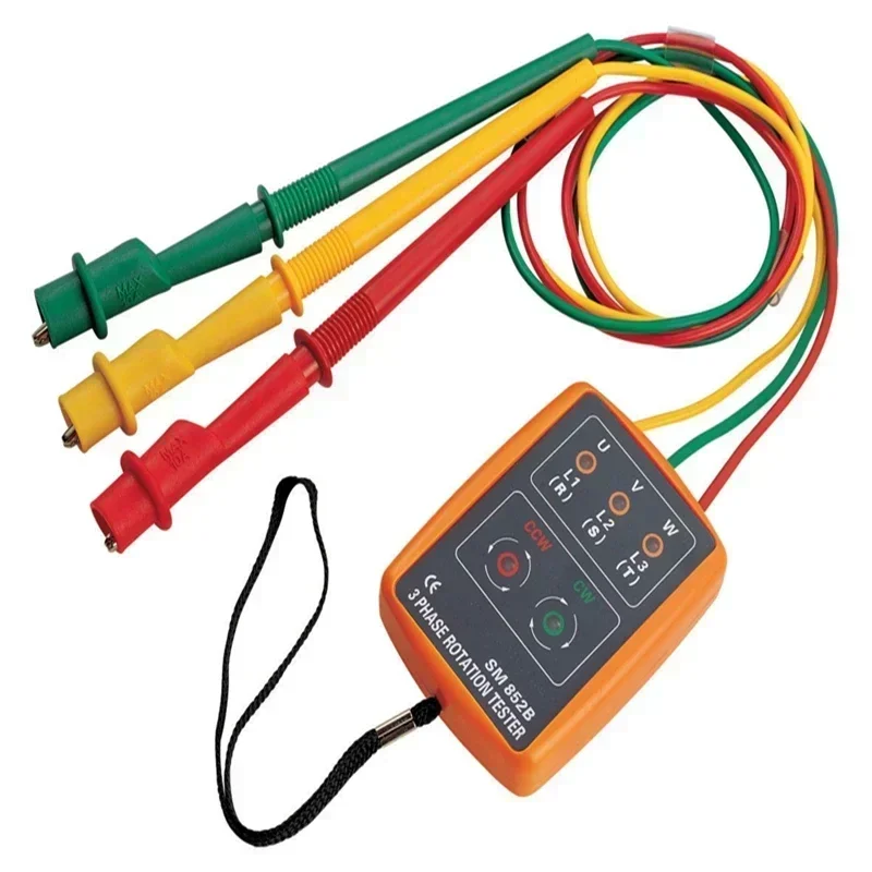 

SM852B 3 Phase Rotation Tester Digital Phase Indicator Detector LED Buzzer Phase Sequence Meter Voltage Tester 60V~600V AC