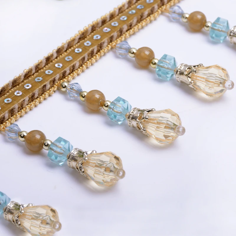 Tassel Fringe Trim Pumpkin Crystal Beaded Ribbon for Sewing Curtain Accessorie Lace Decoration