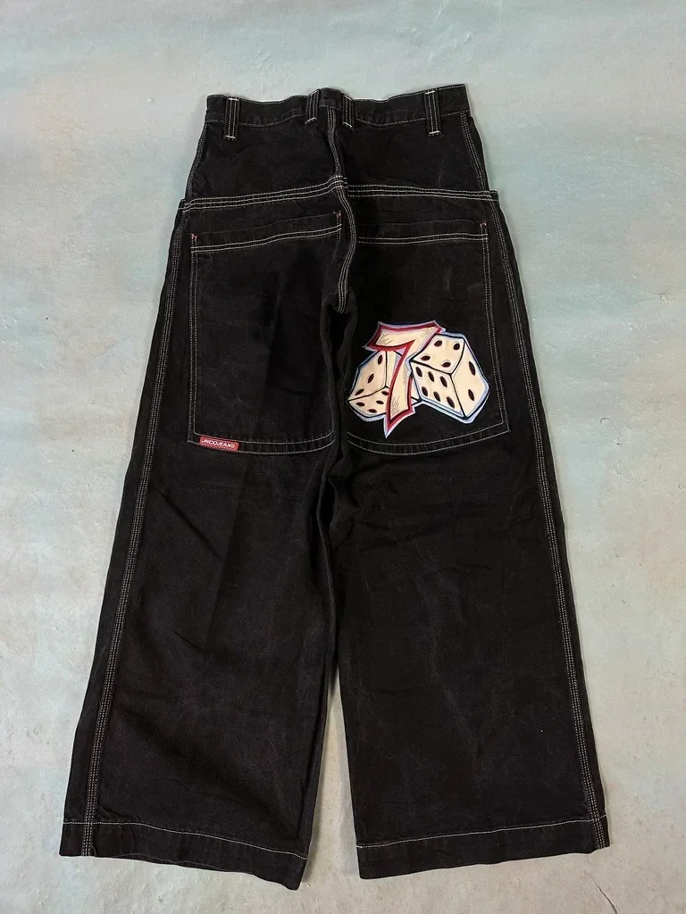 JNCO Jeans longgar pria dan wanita, celana jin pola bordir Batu Hip Hop modis baru 2024 kaki lebar pinggang tinggi Retro Harajuku