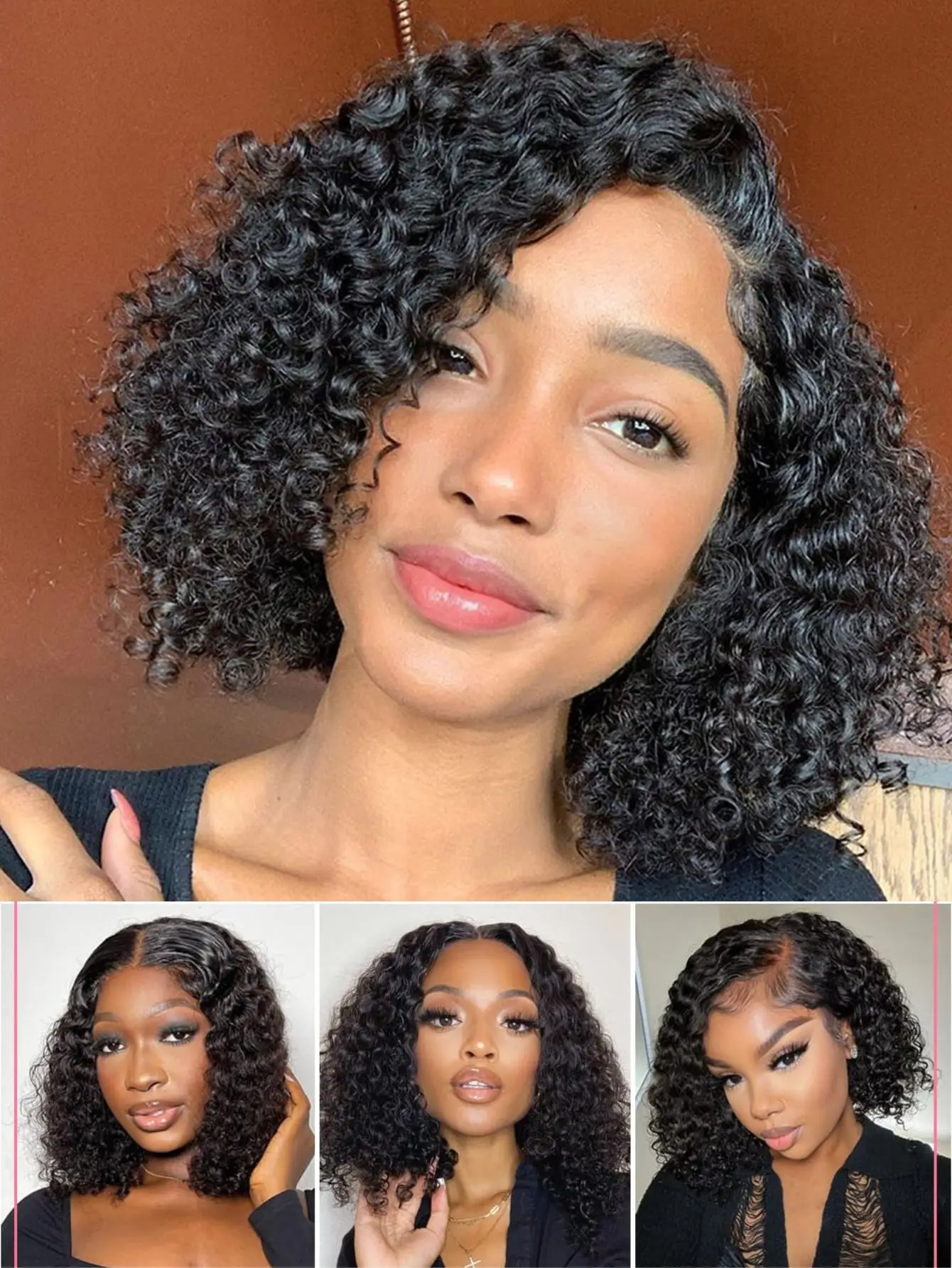 ブラジル産ショートボブ100%人毛13x4レースフロント人毛ディープウェーブ13x4レースフロントカーリー13x4レースクロージャーウィッグ女性用