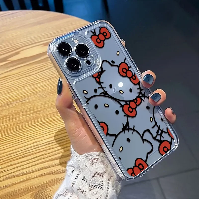 Sanrio Hello Kitty Lovely KT Head Phone Case For iPhone 15 14 13 11 12 Pro Max XR XS MAX 7 8 Plus Kawaii Cartoon Cover Y2K Girl