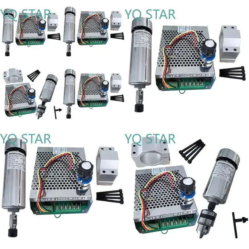 500W Air Cooled Spindle Motor ER11 ER16 Collet Chuck 0.5KW Adjustable Speed 48V Power Supply Governor for DIY Router Engraver
