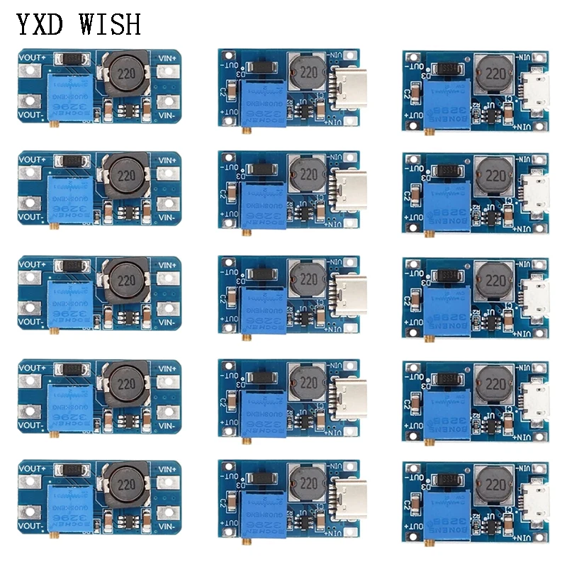 

100 шт. MT3608 DC-DC TYPE-C микрорегулируемый повышающий модуль 2A DC модуль повышающего преобразователя мощности 2 В-24 В до 5 В 9 В 12 В 28 В