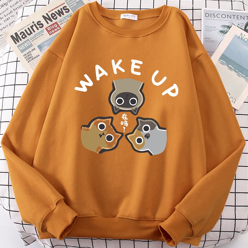 Wake Up 3 Onlookers Of Cats Cute Print Cartoons Hoodies Men Women Streetwear Fashion Fleece Sweatshirts Oversize Loose Hoodie