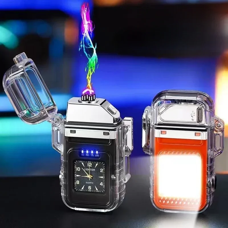 New Waterproof Watch Lighter Windproof USB Plasma Rechargeable Lighter Outdoor Portable Cigarette Lighter Men\'s Watch Gift