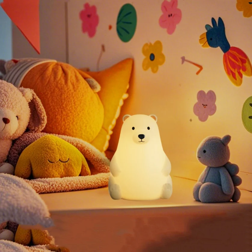 Polar bear night light, bedside pat, silicone night light can change color, pat and adjust brightness, warm light is soft