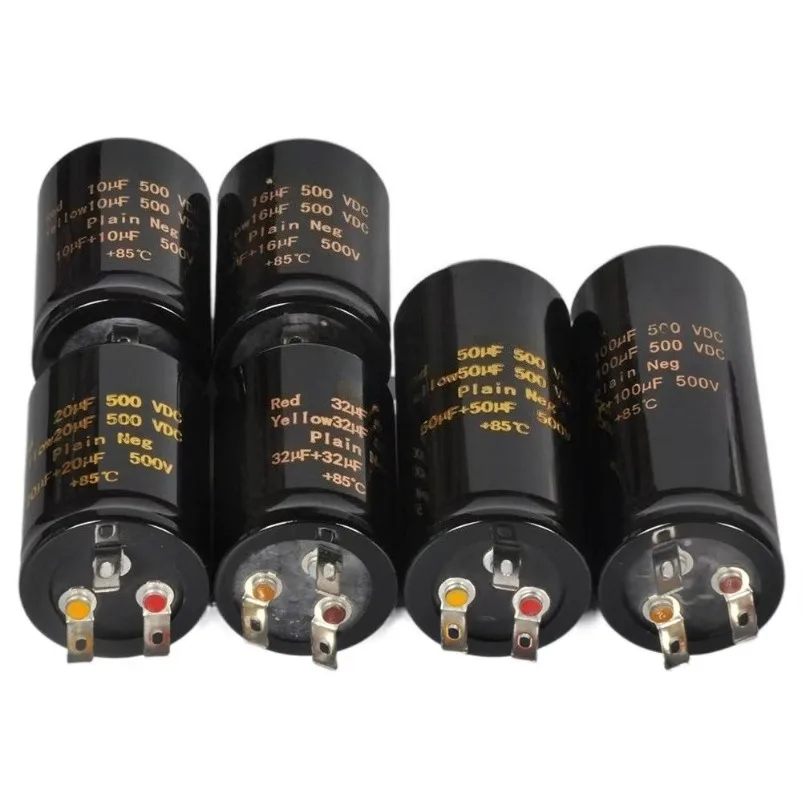 500V High Voltage Electrolyte Capacitor 10UF/16UF/20UF/32UF/50UF/100 + 100UF + 85 ° C