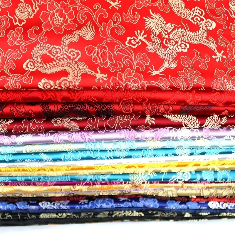0.5/1/2m Thick Chinese Brocade Satin Fabric with Dragon Pattern Material for Sewing Handmade DIY Gift Box Patchwork Cloth
