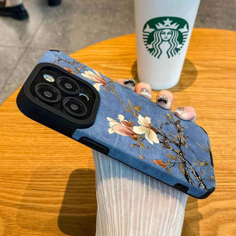 Elegant Magnolia Flower Phone Case for iPhone 17 16 15 14 13 12 11 Pro Max X XR XS Max 16 Plus Shockproof Leather Silicone Cover - view 4