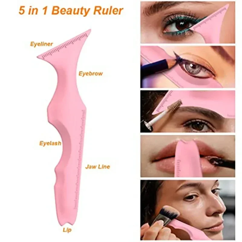CNK 5-in-1 siliconen schoonheidsliniaal Herbruikbare eyeliner-stencils Tip Eyeliner-hulp Wenkbrauwstencil Gevleugelde multifunctionele make-uptool