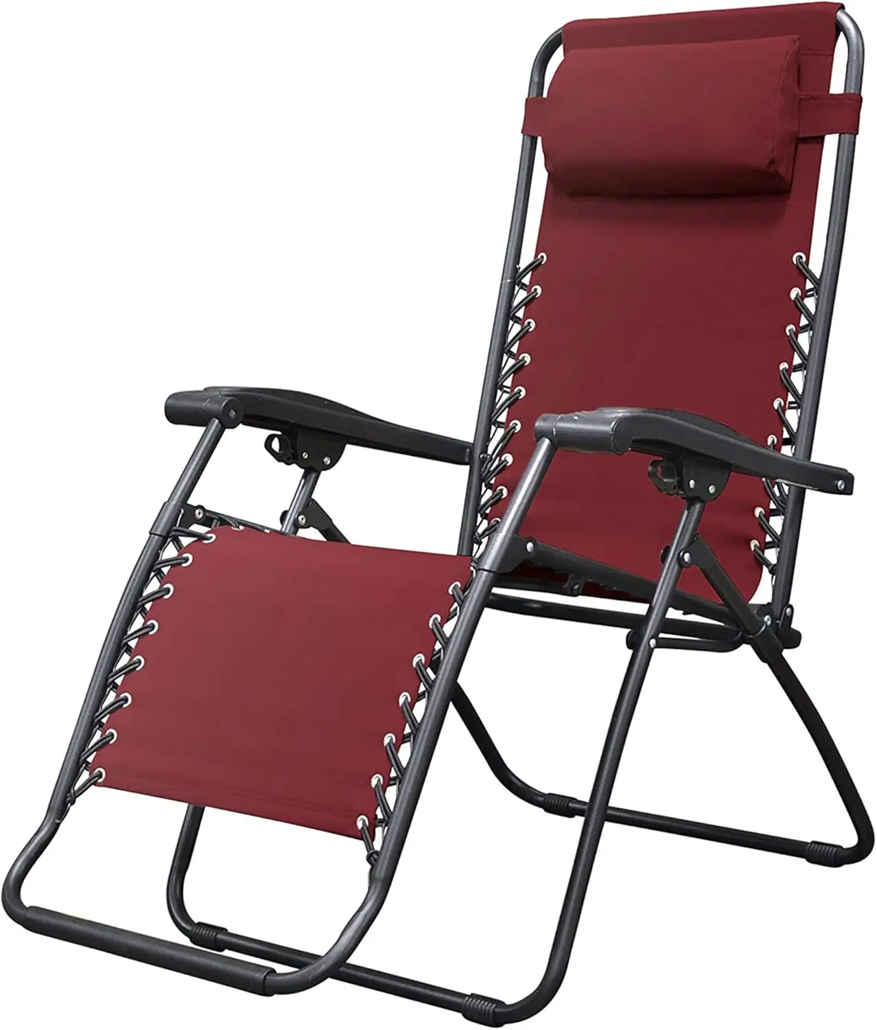 Adjustable Zero Gravity Folding Recliner with Headrest for Outdoor Patio Pool Camping Burgundy