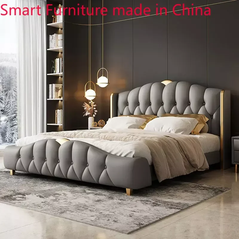 

bed Italian light luxury leather master room big modern simple high-end atmospheric wedding leather