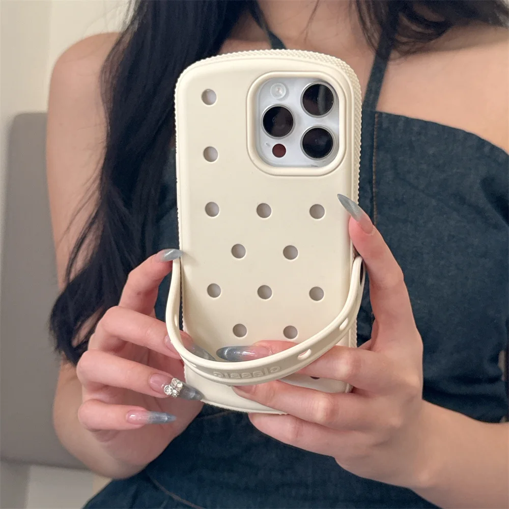 شريط للرسغ حامل ل Crocs Charms لتقوم بها بنفسك سيليكون جراب هاتف آيفون 14 15 16 17 برو ماكس زائد 13 12 11 بلون ماتي غطاء