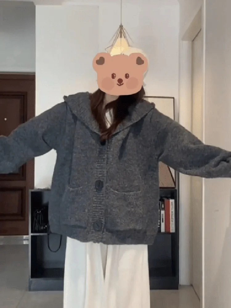 Cardigan ouvert à capuche surdimensionné pour femme, pull mi-long, Jaet paresseux, coupe ample, manteau automne-hiver