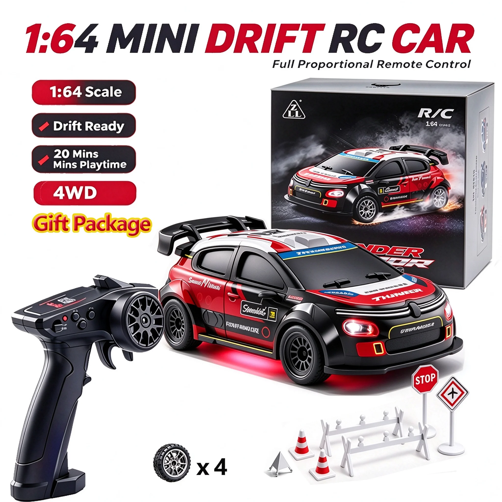 1:64 Scale Mini RC Drift Car Portable Pocket Size Remote Control Racing Vehicle with Simulation Lighting Toy Gift for Kids Boys
