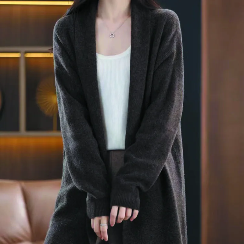 New Autumn And Winter Loose Wool Cardigan Female Zipper Twist Long Sleeve Knit Round Neck Sweater Solid Color Coat Jacket