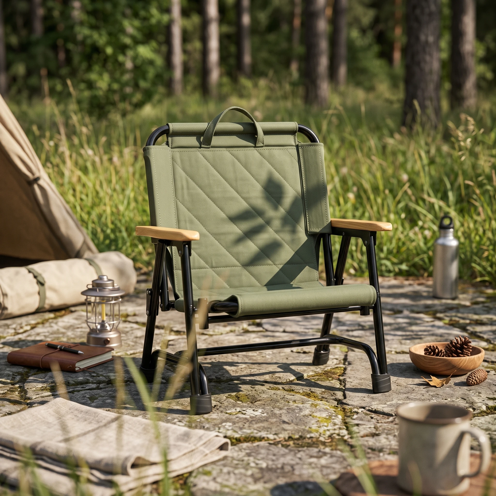 Outdoor Camping Chairs - Sedia Reclinabile Pieghevole con Maniglia per