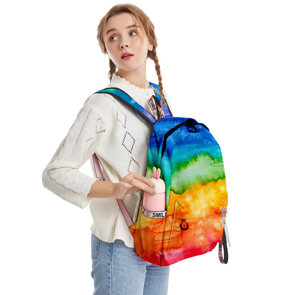 Cartoon Novelty Cool School Bags Unisex Colourful Tie dye Travel Bags 3D Print Oxford Waterproof Notebook Shoulder Backpacks O
