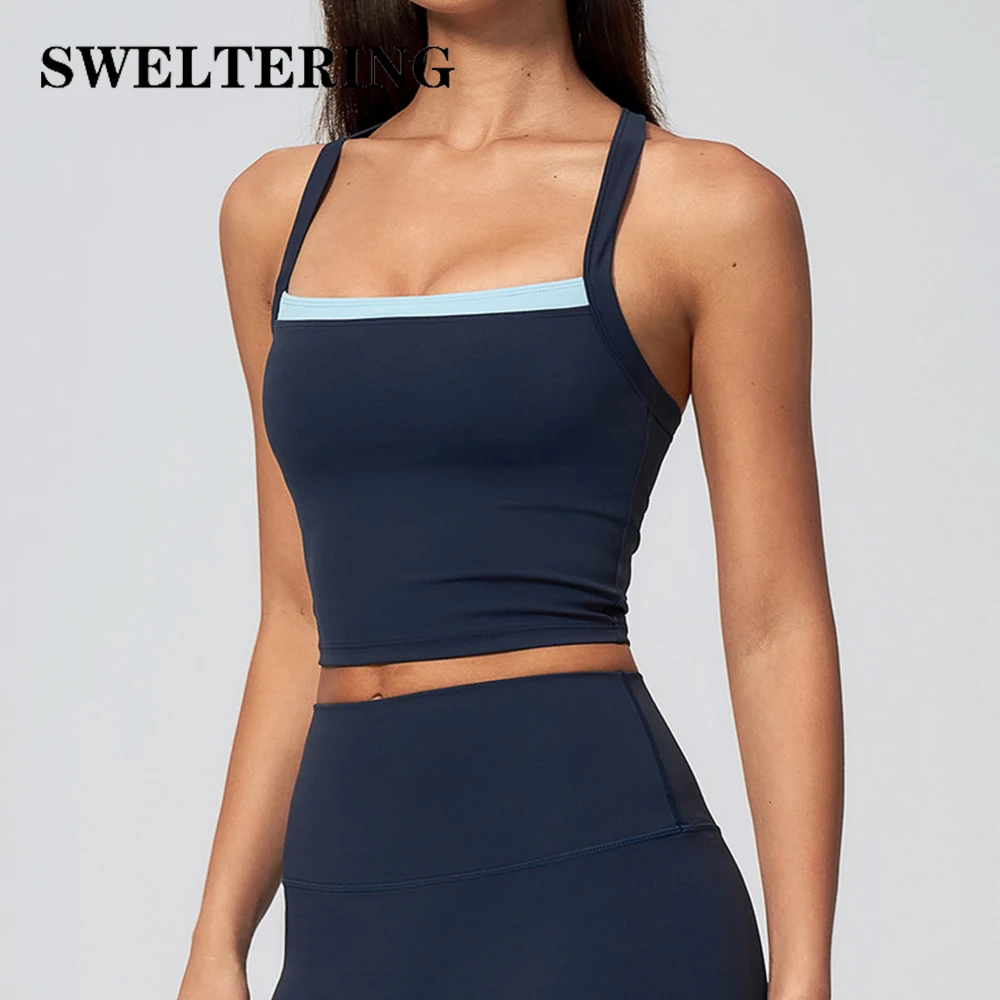 Color Contrast Yoga Tank Top Women's Shockproof Fitness Sports Underwear Workout Cycling Vest Female Breathable Yoga Underwear