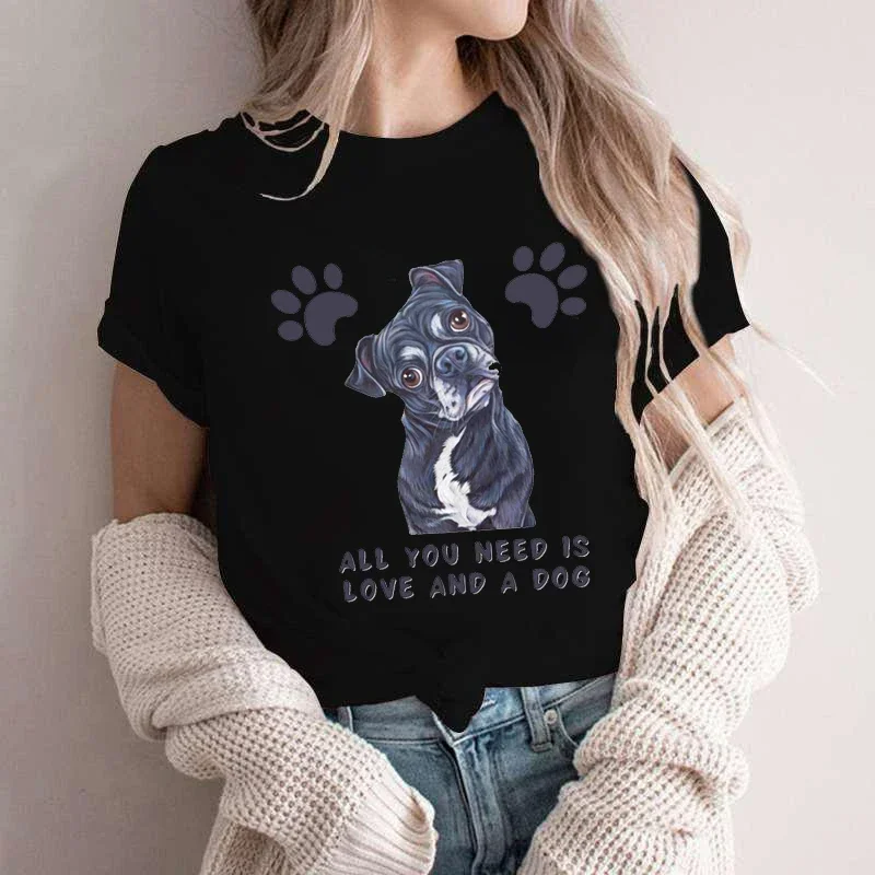 Women You Need Is Love and A Dog Print T Shirt Girl Graphic Harajuku 2024 Streewear Clothes Causal Female Y2K Tops Tee cotton