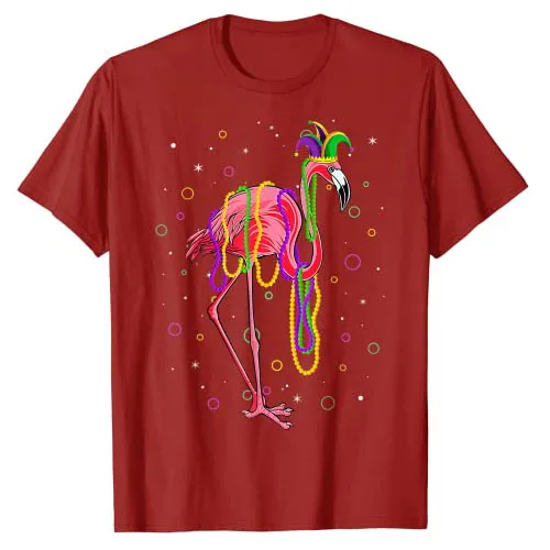 Jester Flamingo & Beads Mardi Gras Fat Tuesday Parade Girls T-Shirt Aesthetic Clothes Graphic Tee Y2k Tops Short Sleeve Blouses