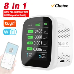 8 in 1 Tuya Wifi misuratore di qualità dell'aria PM1.0 PM2.5 PM10 CO2 TVOC HCHO Tester di umidità della temperatura rilevatore portatile di anidride carbonica